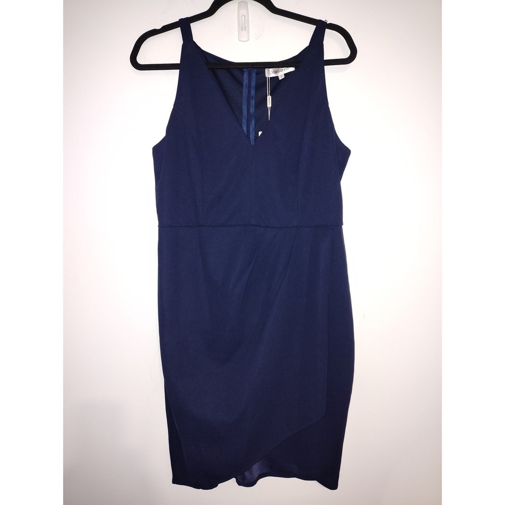 Manydress Womens Navy Blue V-Neck Sleeveless Wrap Skirt Cocktail Dress Large NWT